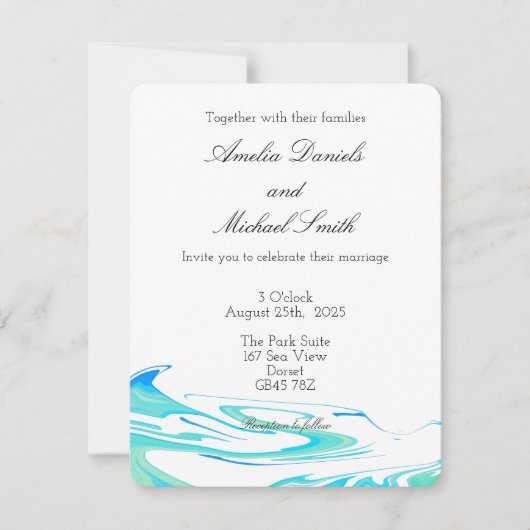 Blue & Green Wave  Wedding Invitation Kaart (Voorkant)
