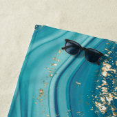 Blue Green Wavy Marble Beach Towel Strandlaken (In situ)
