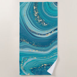 Blue Green Wavy Marble Beach Towel Strandlaken