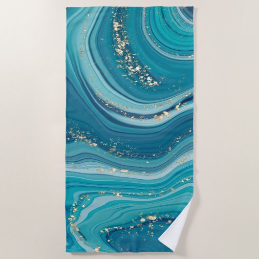 Blue Green Wavy Marble Beach Towel Strandlaken (Voorkant)