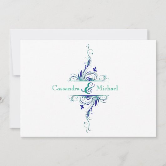 Blue Green White Aqua Floral Wedding Invitation 2 Kaart (Voorkant)