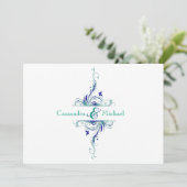 Blue Green White Aqua Floral Wedding Invitation 2 Kaart (Staand voorkant)