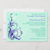 Blue Green White Aqua Floral Wedding Invitation 2 Kaart (Achterkant)