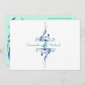 Blue Green White Aqua Floral Wedding Invitation 2 Kaart (Voorkant / Achterkant)