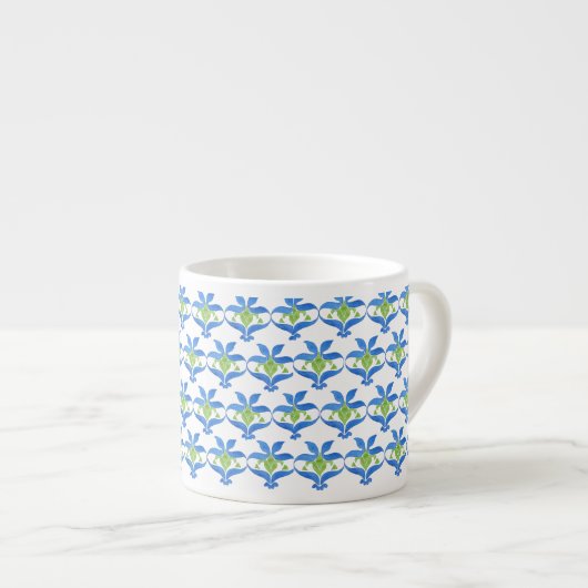 Blue Green White Art Nouveau Pattern Espresso Mok (Voorkant rechts)