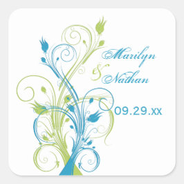 Blue Green White Floral 1,5-inch bruiloft Sticker