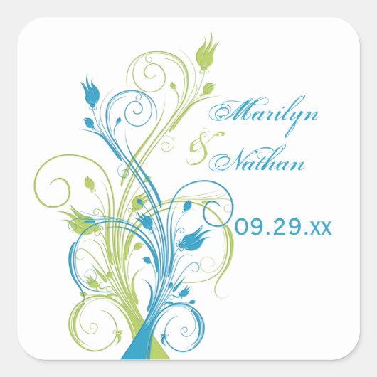 Blue Green White Floral 1,5-inch bruiloft Sticker (Voorkant)