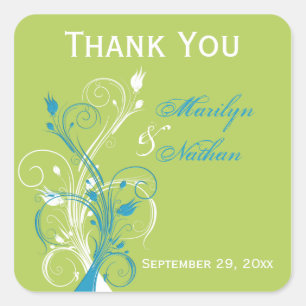 Blue Green White Floral 1,5-inch bruiloft voor Sti Vierkante Sticker