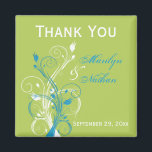 Blue Green White Floral Wedding Favor Magnet<br><div class="desc">Deze lentegroen,  turquoise blauw,  en witte bruine bruiloft...  dank je magnet komt overeen met de trouwuitnodiging hieronder. Al tekst is aanpasbaar zodat u het kunt veranderen om te zeggen wat u wilt. Als je andere overeenkomende objecten in dit ontwerp nodig hebt,  kun je een e-mail sturen naar niteowlstudio@gmail.com.</div>