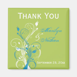 Blue Green White Floral Wedding Favor Magnet