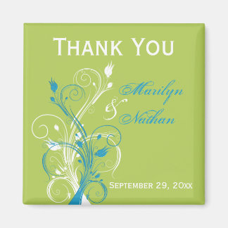 Blue Green White Floral Wedding Favor Magnet