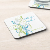 Blue Green White Floral Wedding Onderzetter Set (6 (Linkerzijde)
