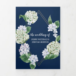 Blue Green White Hydrangeas op marineverbinding Drieluik Uitnodiging