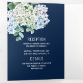 Blue Green White Hydrangeas op marineverbinding Drieluik Uitnodiging (Binnenzijde eerst)