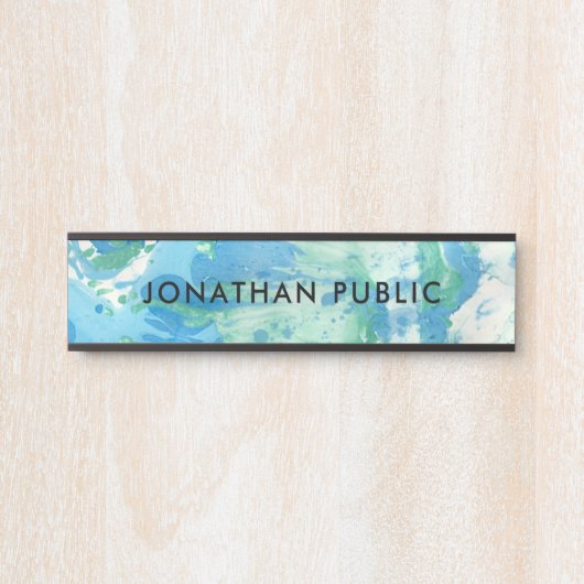 Blue Green White Modern Abstracte Art Trendy Deurbordje (Voorkant)