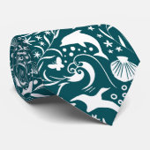 Blue Green White Ocean Pattern Dolphin Wave Shell Stropdas (Opgerold)