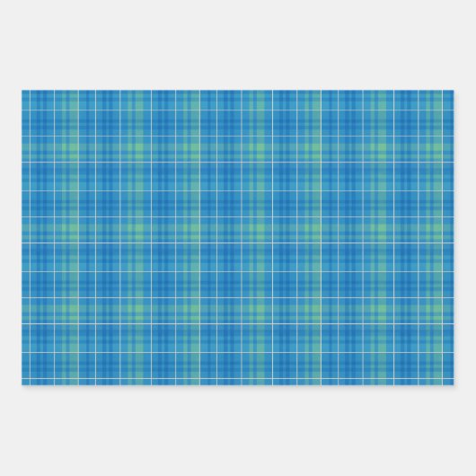 Blue, Green & White Plaid Inpakpapier Vel (Voorkant 3)