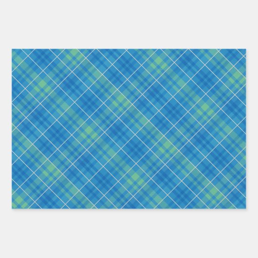 Blue, Green & White Plaid Inpakpapier Vel (Voorkant)