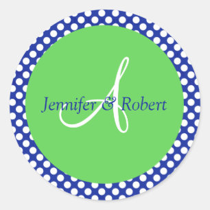 Blue Green White Polka Dot Monogram A Envelope Zee Ronde Sticker