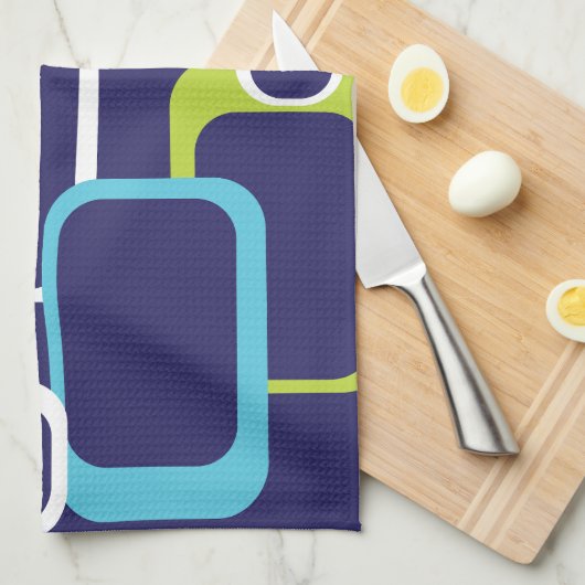 Blue Green White Retro Squares Patroon Theedoek (Quarter Fold)