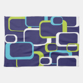 Blue Green White Retro Squares Patroon Theedoek (Horizontaal)