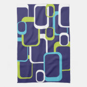 Blue Green White Retro Squares Patroon Theedoek (Verticaal)
