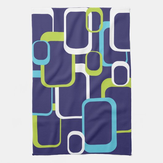 Blue Green White Retro Squares Patroon Theedoek (Verticaal)