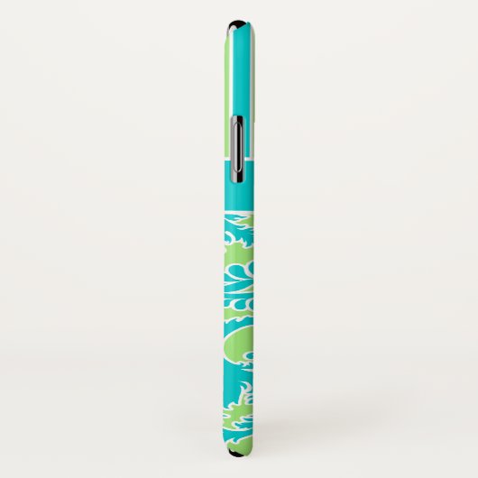 Blue, Green, White Striped Damask iPhone X Hoesje (Achterkant / rechts)