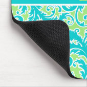 Blue Green White Striped Damask Monogram Mousepad Muismat (Hoek)