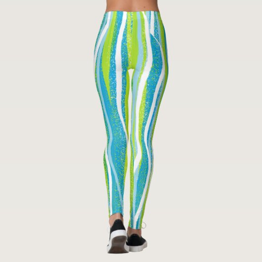 Blue Green White Striped Quality Workout Leggings (Achterkant)