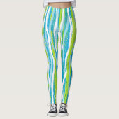 Blue Green White Striped Quality Workout Leggings (Voorkant)