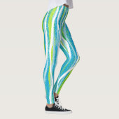 Blue Green White Striped Quality Workout Leggings (Rechts)