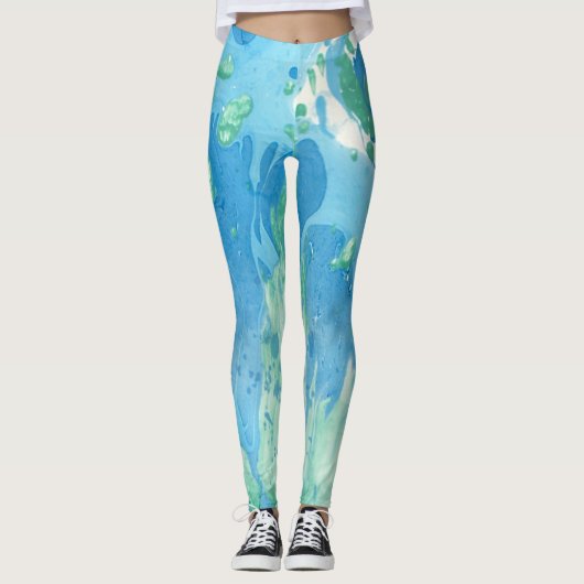 Blue Green White Trendy Modern Abstracte Sjabloon Leggings (Voorkant)