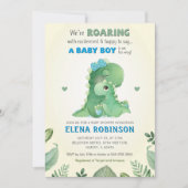 Blue Green Wild Dinosaur Baby Boy Shower Sprinkle Kaart (Voorkant)