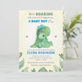Blue Green Wild Dinosaur Baby Boy Shower Sprinkle Kaart (Staand voorkant)