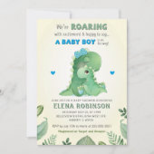 Blue Green Wild Dinosaur Baby Boy Shower Sprinkle Kaart (Voorkant)
