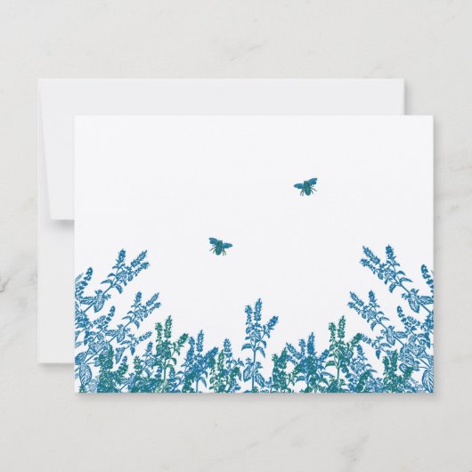 Blue Green Wild Flower bee Wedding RSVP #3 (Voorkant)
