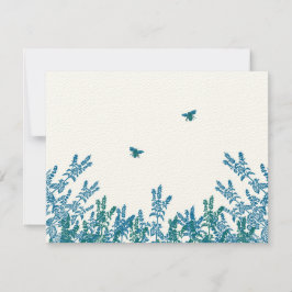 Blue Green Wild Flower bee Wedding RSVP #3 Kaartje