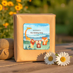 Blue Green Wild Safari Animals Waterverf Sticker