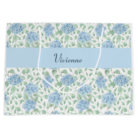 Blue Green Wildflower Watercolor Monogram Name Groot Cadeauzakje (Voorkant)