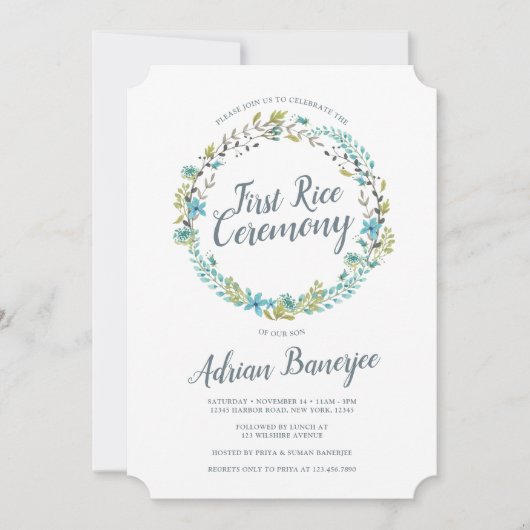 Blue Green Wreath First Rice Ceremony Kaart (Voorkant)