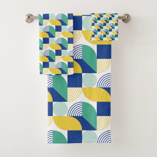 Blue Green Yellow Abstract Geometric Pattern Bad Handdoek (Insitu)