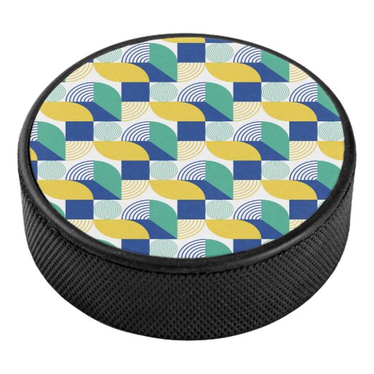 Blue Green Yellow Abstract Geometric Pattern Hockey Puck (3/4)