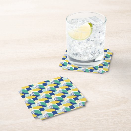 Blue Green Yellow Abstract Geometric Pattern Kartonnen Onderzetters (Insitu)