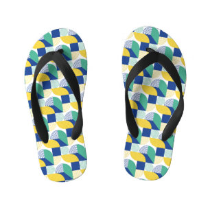 Blue Green Yellow Abstract Geometric Pattern Kinder Teenslippers