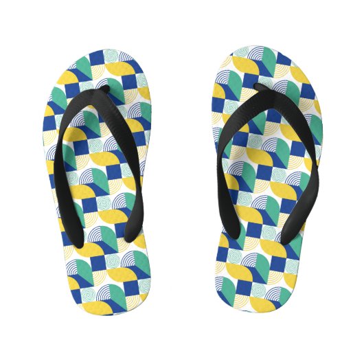 Blue Green Yellow Abstract Geometric Pattern Kinder Teenslippers (Voetbed)