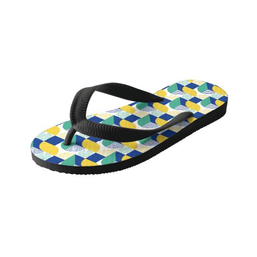 Blue Green Yellow Abstract Geometric Pattern Kinder Teenslippers (Schuin)