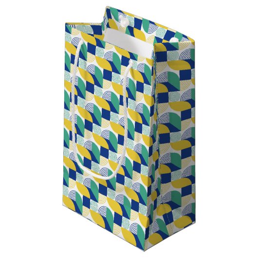 Blue Green Yellow Abstract Geometric Pattern Klein Cadeauzakje (Voorkant Gekanteld)