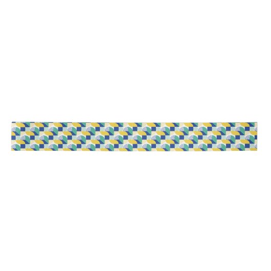 Blue Green Yellow Abstract Geometric Pattern Satijnen Lint (Voorkant)