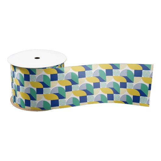 Blue Green Yellow Abstract Geometric Pattern Satijnen Lint (Spoel)